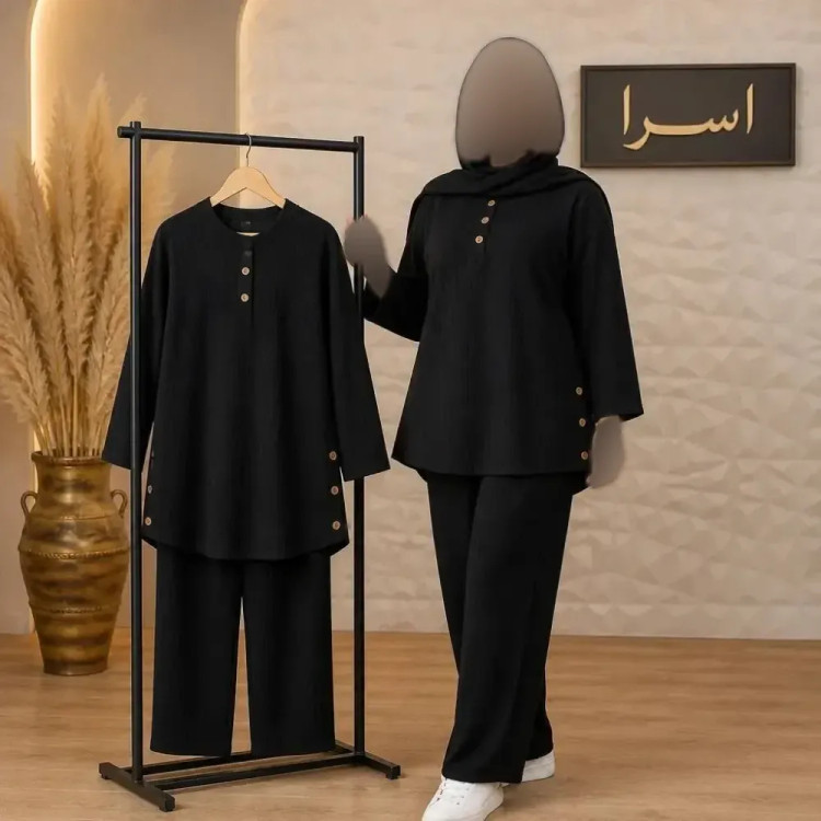 ست دوتکه زنانه مدل ستاره جنس شانتون اعلا رنگ مشکی سایز فری 36 تا 46