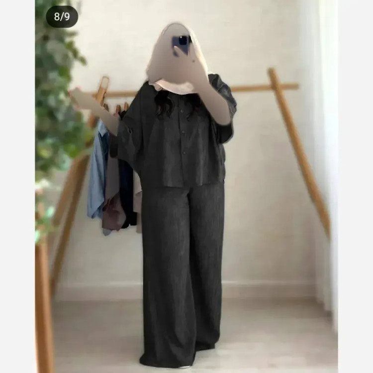 ست تونیک و شلوار زنانه مدل مارال جنس شانتون صوفیا رنگ مشکی سایز 36 تا 46