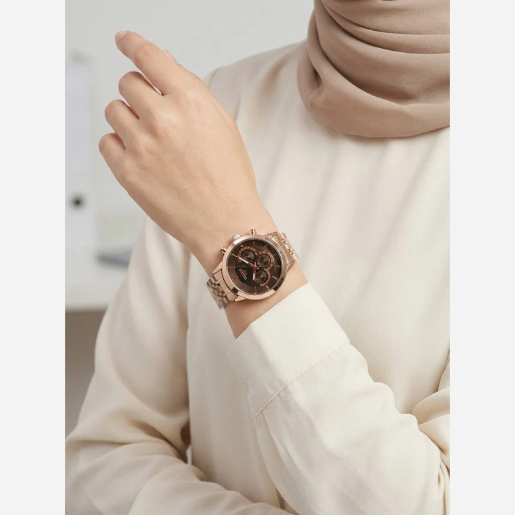 ساعت مچی زنانه سیکو طرح سه موتور صفحه مشکی رزگلد با تقویم و موتور ژاپن