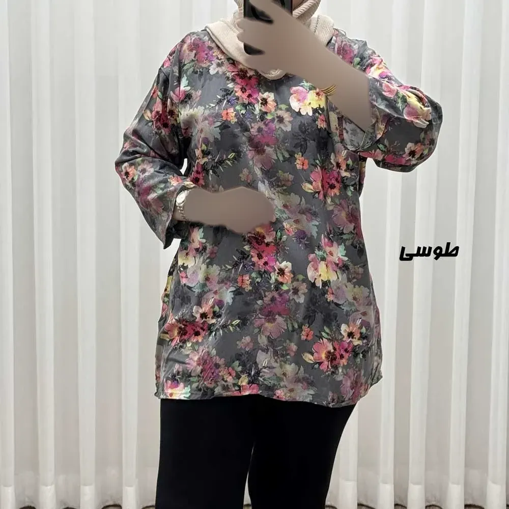 بلوز زنانه نخی مدل گل یخی فری سایز مناسب تا سایز 54