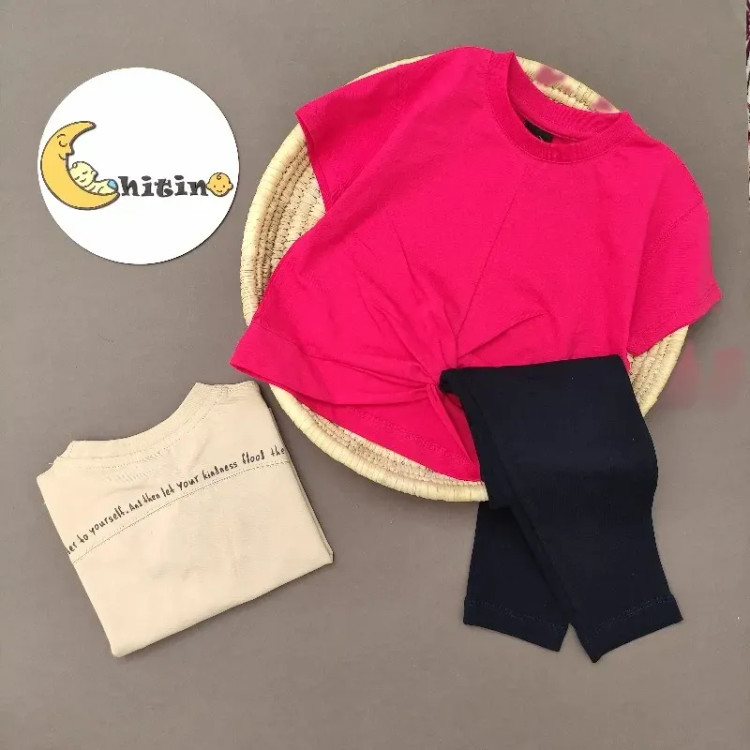 تیشرت کراپ گره ای آکو برای کودکان 2 تا 9 سال در رنگهای سرخابی و کرم