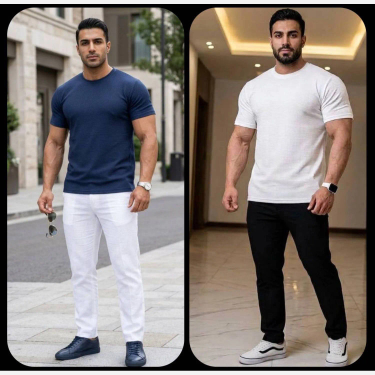 تیشرت مردانه یقه گرد جنس بیسکوییتی سایز بزرگ