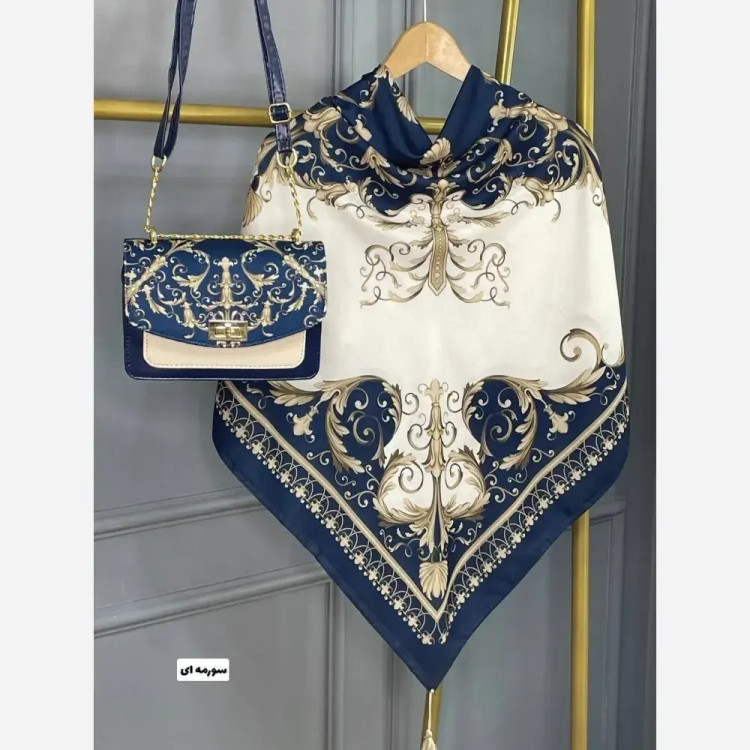 ست کیف و روسری کاترینا جنس مخمل و چرم صنعتی با روسری نخی منگولهدار