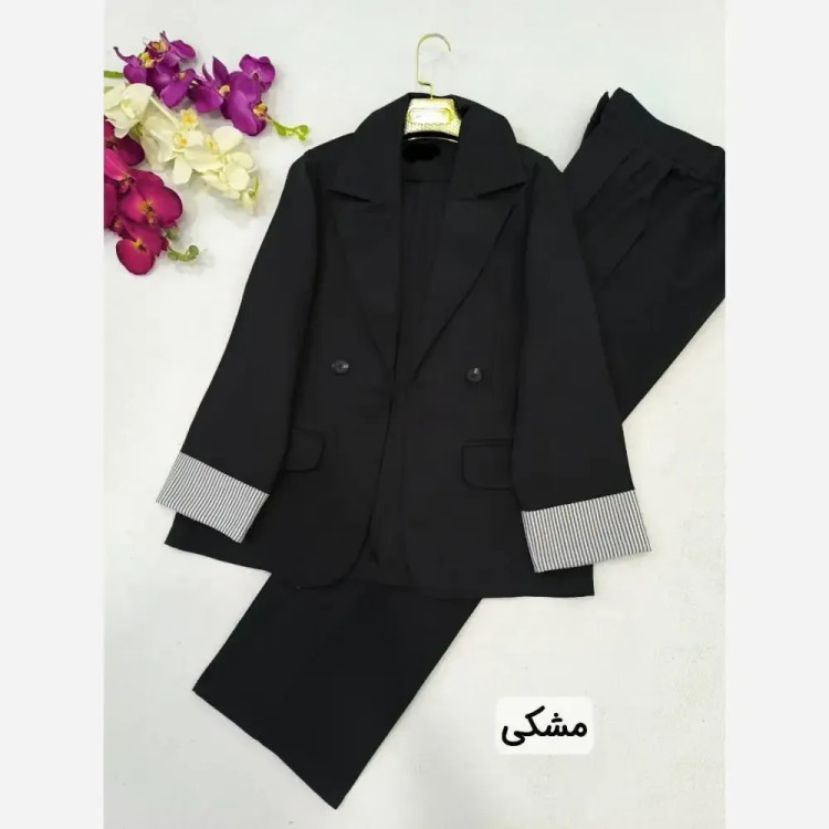 کت و شلوار زنانه مدل نسلیهان جنس کرپ مازراتی رنگ مشکی