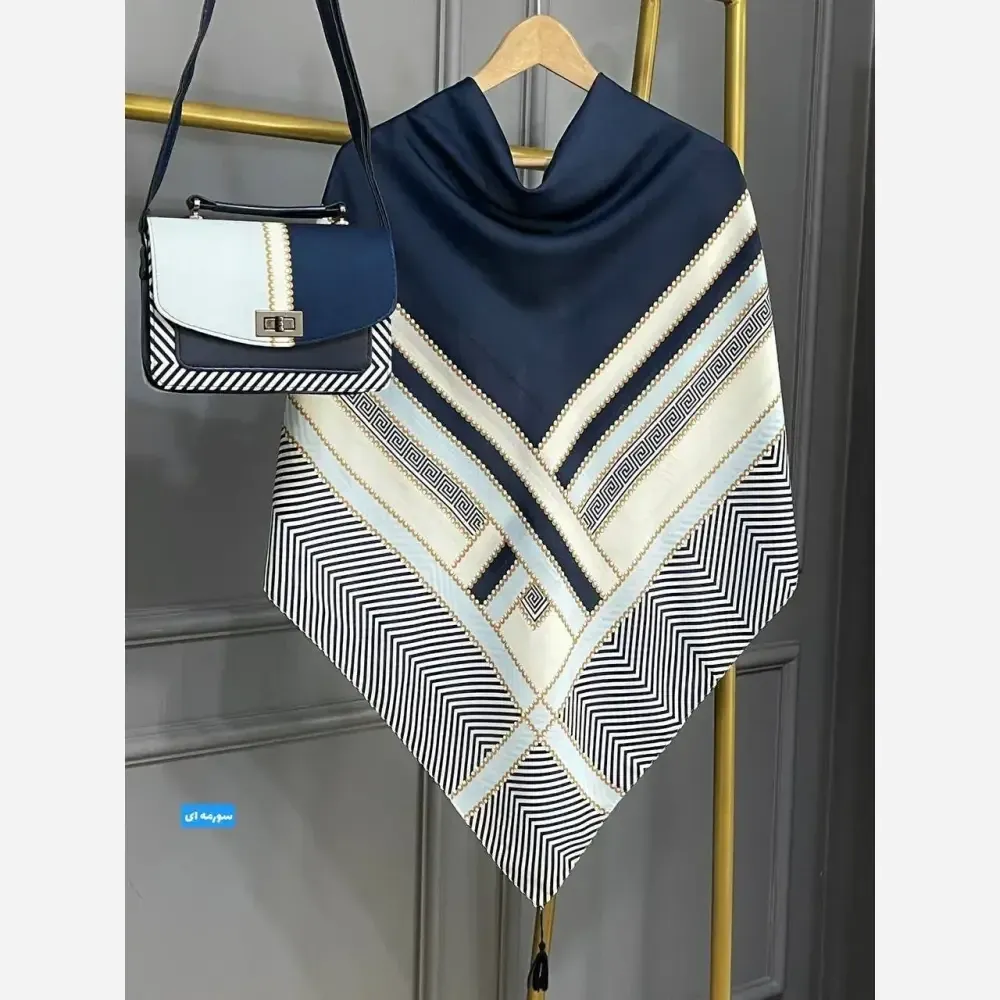 ست کیف و روسری ورساچه مدل تیبا با کیف مخمل و چرم و روسری نخی منگولهدار