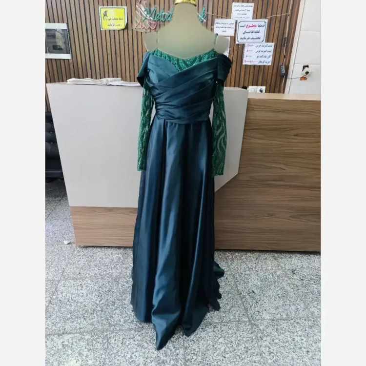 پیراهن ماکسی مجلسی زنانه مدل نلی پارچه فلوک و ساتن آمریکایی سایز 38 تا 52