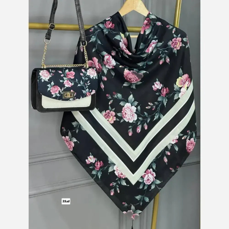 ست کیف و روسری گلاره با کیف مخمل و چرم و روسری نخی منگولهدار