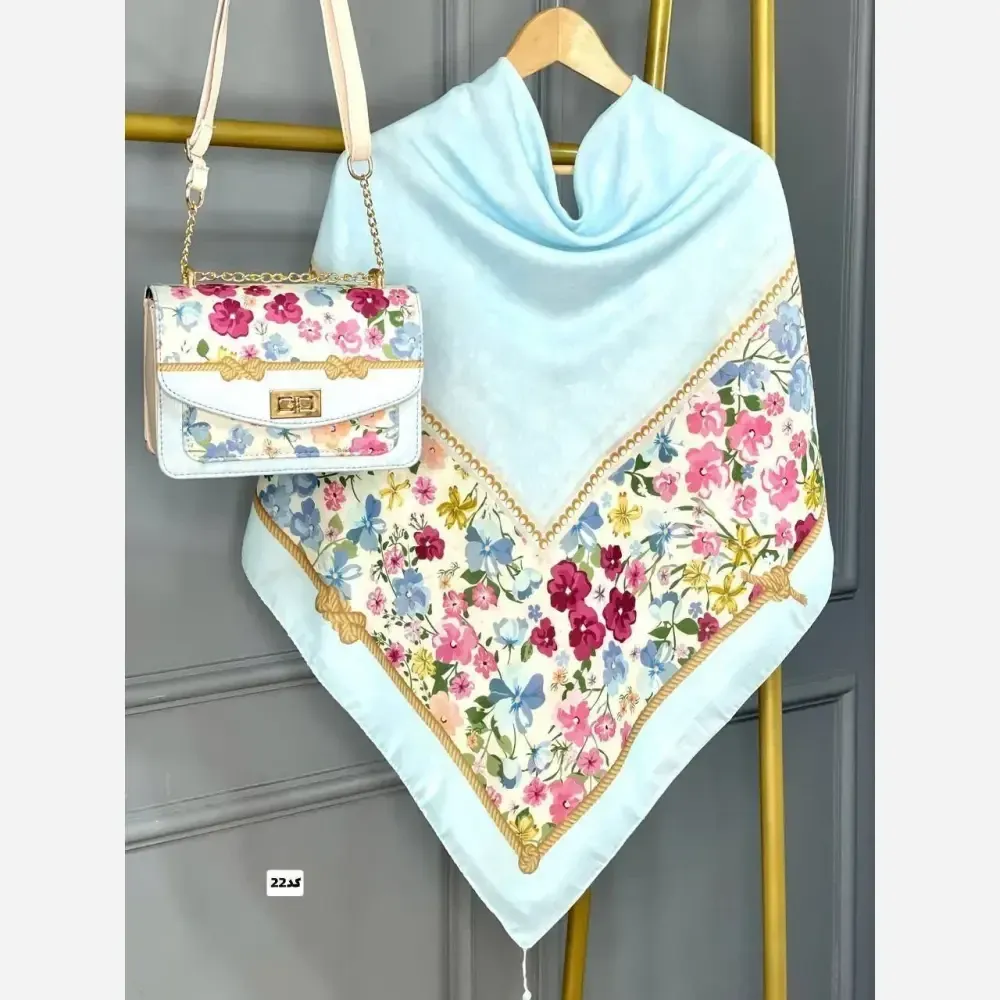 ست کیف و روسری گلاره با کیف مخمل و چرم و روسری نخی منگولهدار
