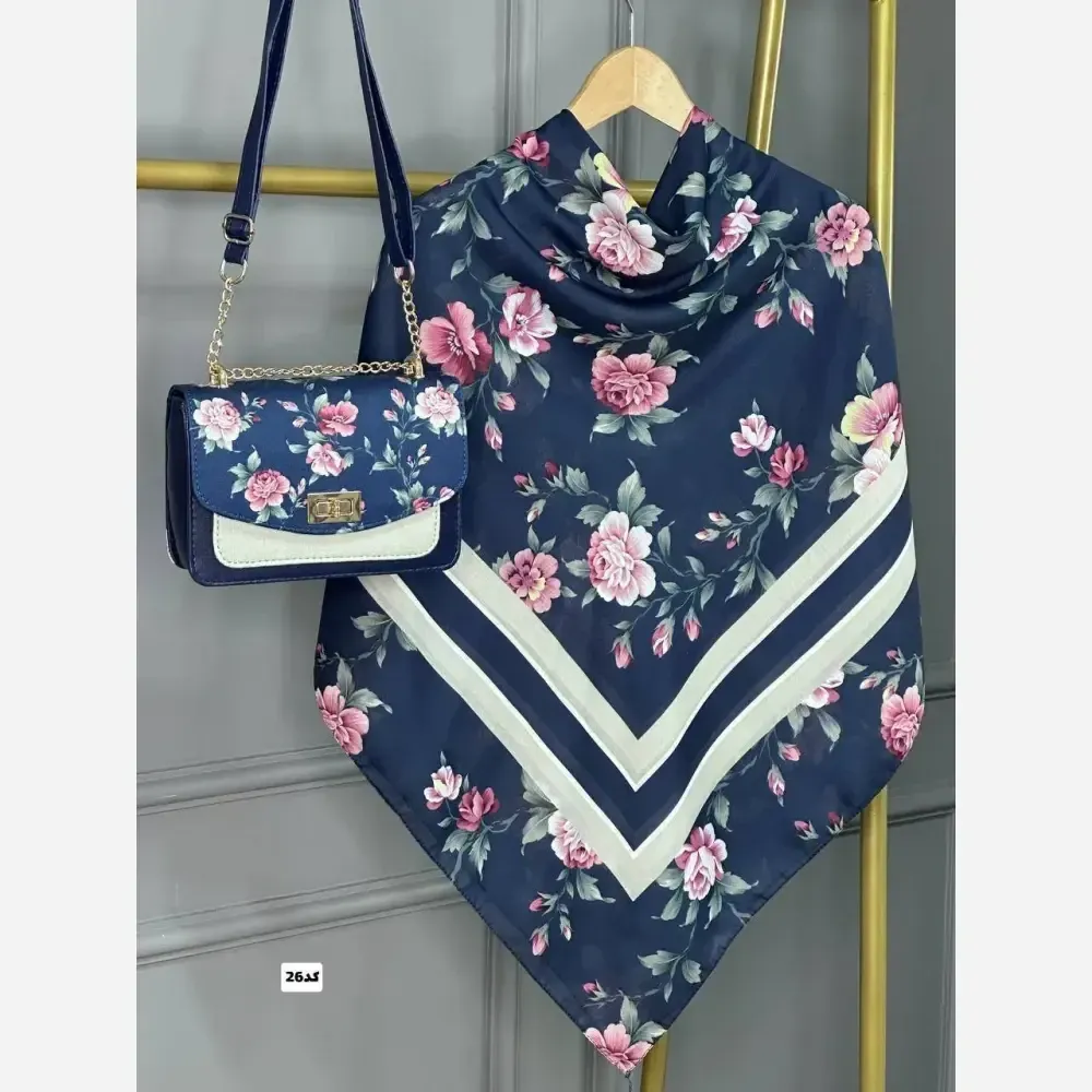 ست کیف و روسری گلاره با کیف مخمل و چرم و روسری نخی منگولهدار