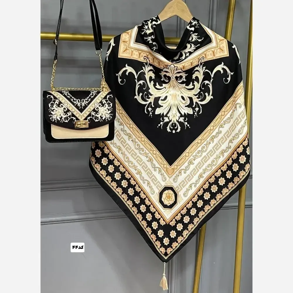 ست کیف و روسری زنانه مدل سلینا جنس مخمل و چرم صنعتی به همراه روسری نخی منگولهدار