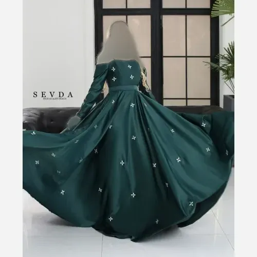پیراهن ماکسی مجلسی زنانه مدل آتریسا ساتن آمریکایی سنگدوزی شده