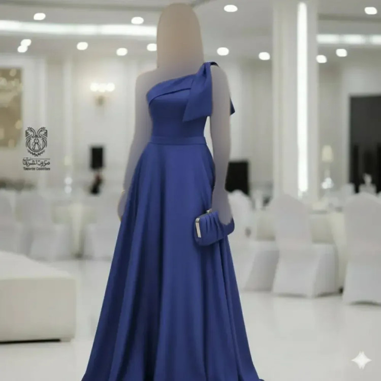 پیراهن زنانه مجلسی ساتن آمریکایی مدل سرشانه پاپیون سبک رومی