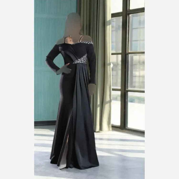 پیراهن زنانه مجلسی مدل نیلسا پارچه مازراتی و ساتن سنگدوزی شده سایز 38 تا 50