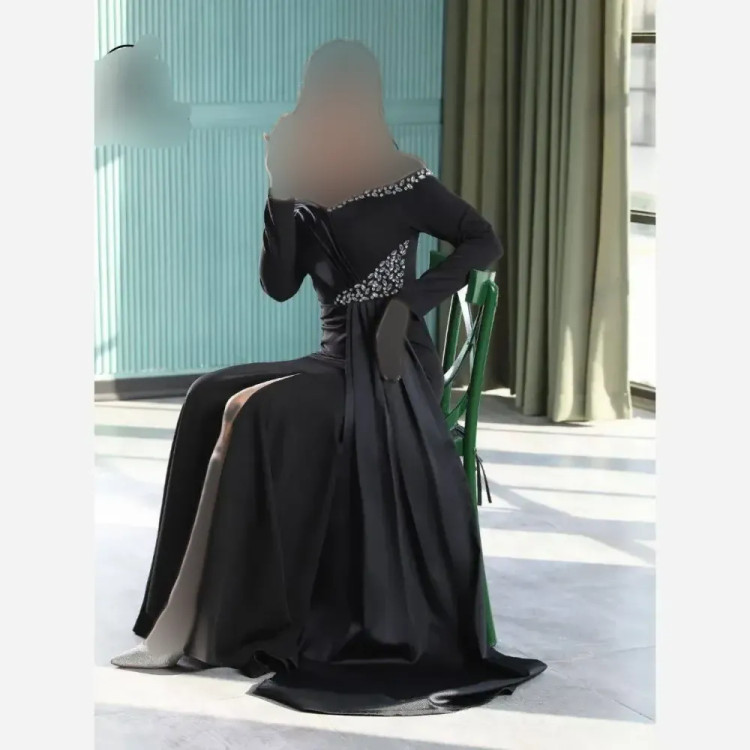 پیراهن زنانه مجلسی مدل نیلسا پارچه مازراتی و ساتن سنگدوزی شده سایز 38 تا 50