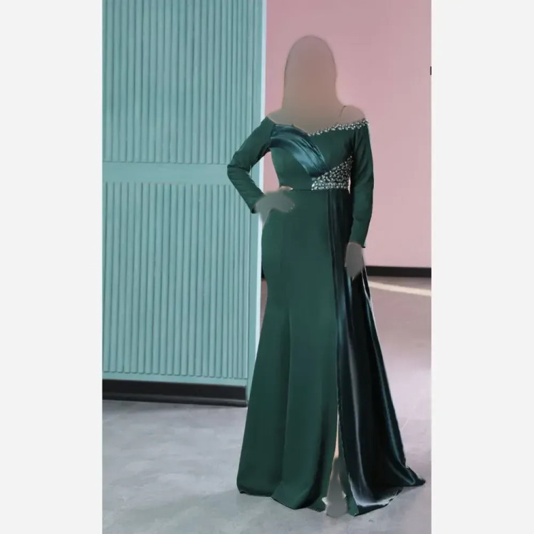 پیراهن زنانه مجلسی مدل نیلسا پارچه مازراتی و ساتن سنگدوزی شده سایز 38 تا 50