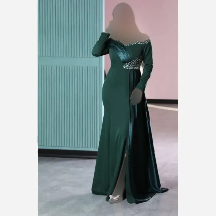 پیراهن زنانه مجلسی مدل نیلسا پارچه مازراتی و ساتن سنگدوزی شده سایز 38 تا 50