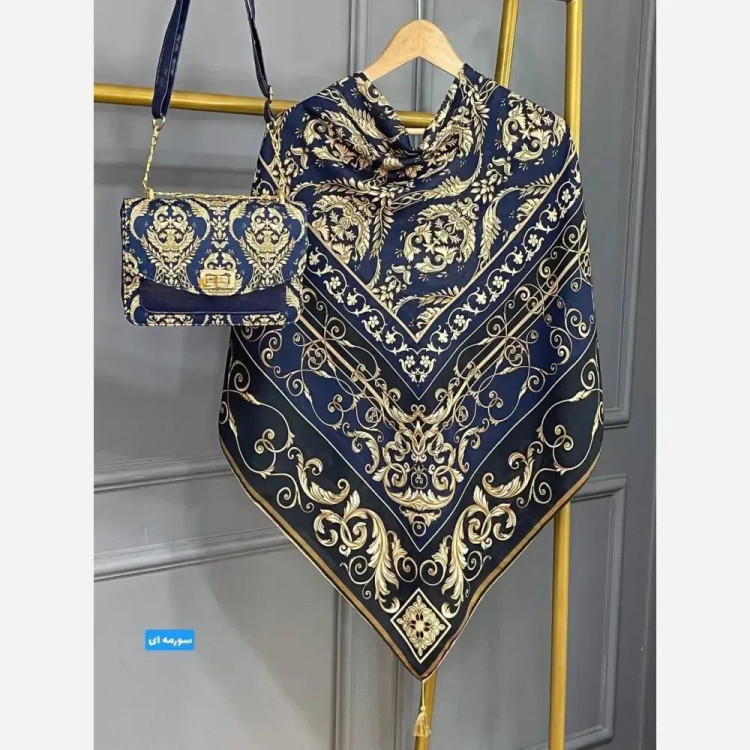 ست کیف و روسری الیزابت با کیف مخمل و چرم و روسری نخی منگولهدار