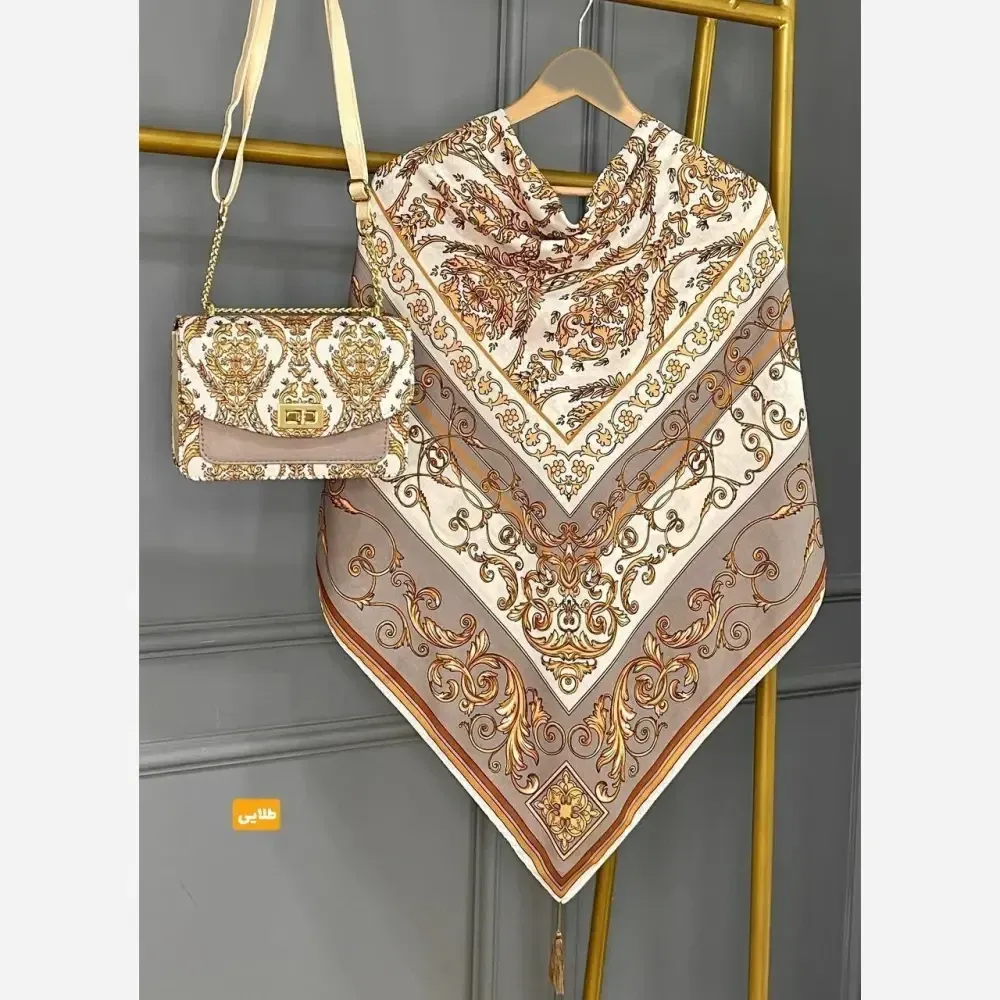 ست کیف و روسری الیزابت با کیف مخمل و چرم و روسری نخی منگولهدار