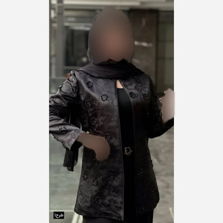 کت تک مجلسی زنانه مدل کاترین جنس ژاکارد ابریشم طرح دار با کریستال دوزی دستدوز سایز 38 تا 48
