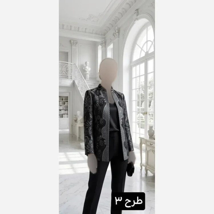 کت تک مجلسی زنانه مدل کاترین جنس ژاکارد ابریشم طرح دار با کریستال دوزی دستدوز سایز 38 تا 48