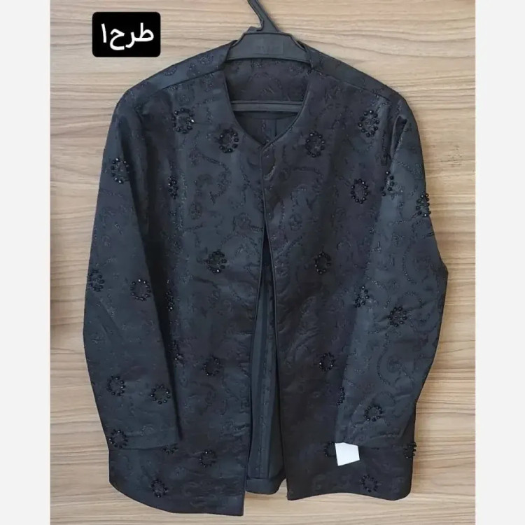 کت تک مجلسی زنانه مدل کاترین جنس ژاکارد ابریشم طرح دار با کریستال دوزی دستدوز سایز 38 تا 48