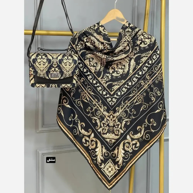 ست کیف و روسری الیزابت با کیف مخمل و چرم و روسری نخی منگوله دار