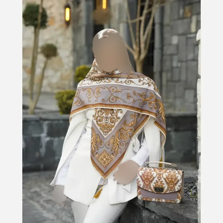 ست کیف و روسری الیزابت با کیف مخمل و چرم و روسری نخی منگوله دار