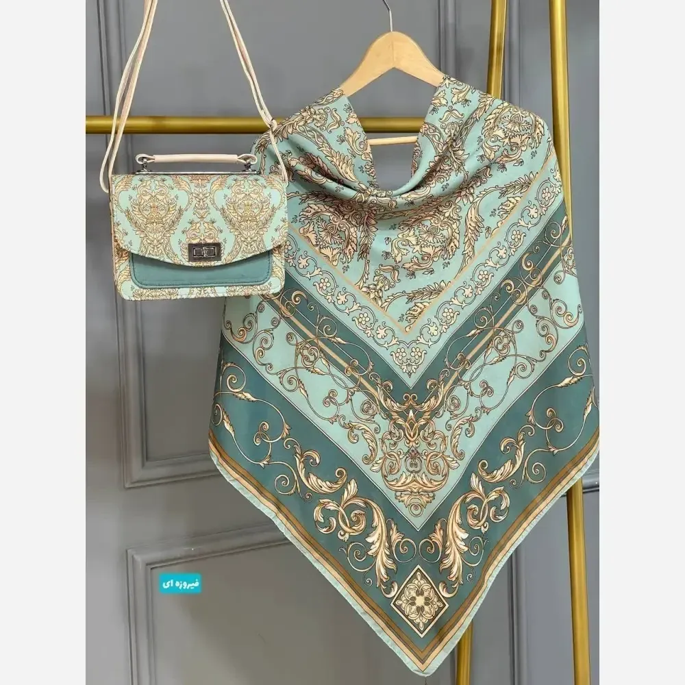 ست کیف و روسری الیزابت با کیف مخمل و چرم و روسری نخی منگوله دار