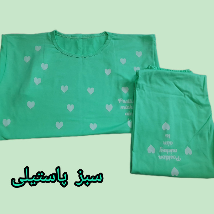 ست تیشرت و شلوار دخترانه طرح قلبی جنس نخ ویسکوز سایز 38 تا 48