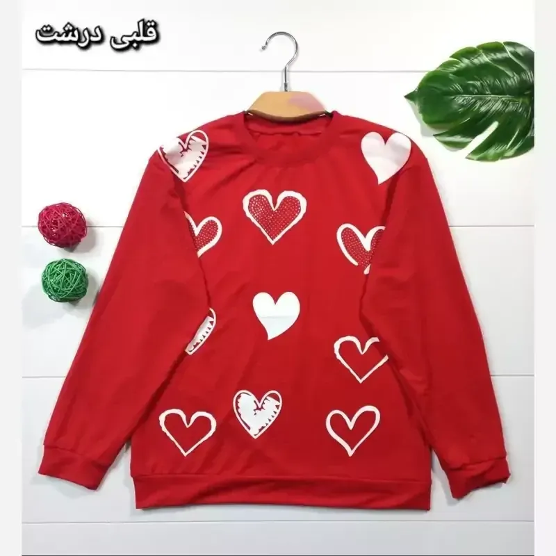 بلوز زنانه یقه گرد قرمز جنس پنبه پلی استر مناسب سایز 38 تا 44