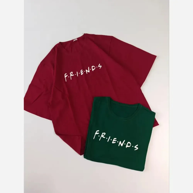 تیشرت باکسی لش زنانه طرح friends جنس سوپر پنبه قواره دار