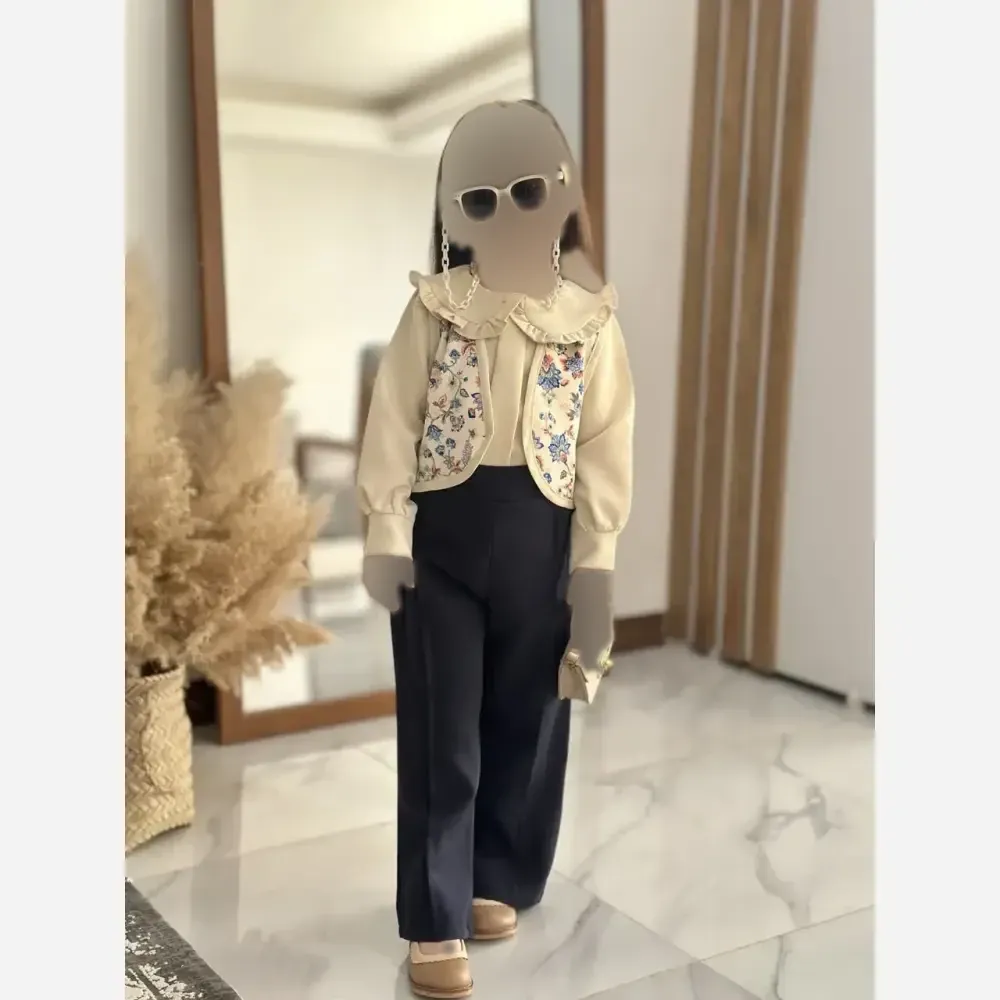 ست سه تیکه دخترانه مدل مه گل پارچه مازراتی