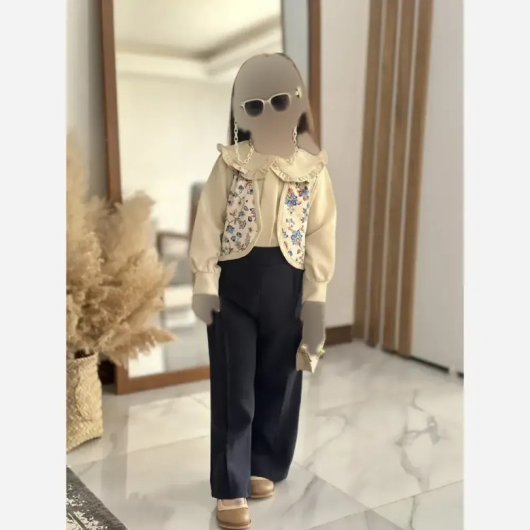 ست سه تیکه دخترانه مدل مه گل پارچه مازراتی