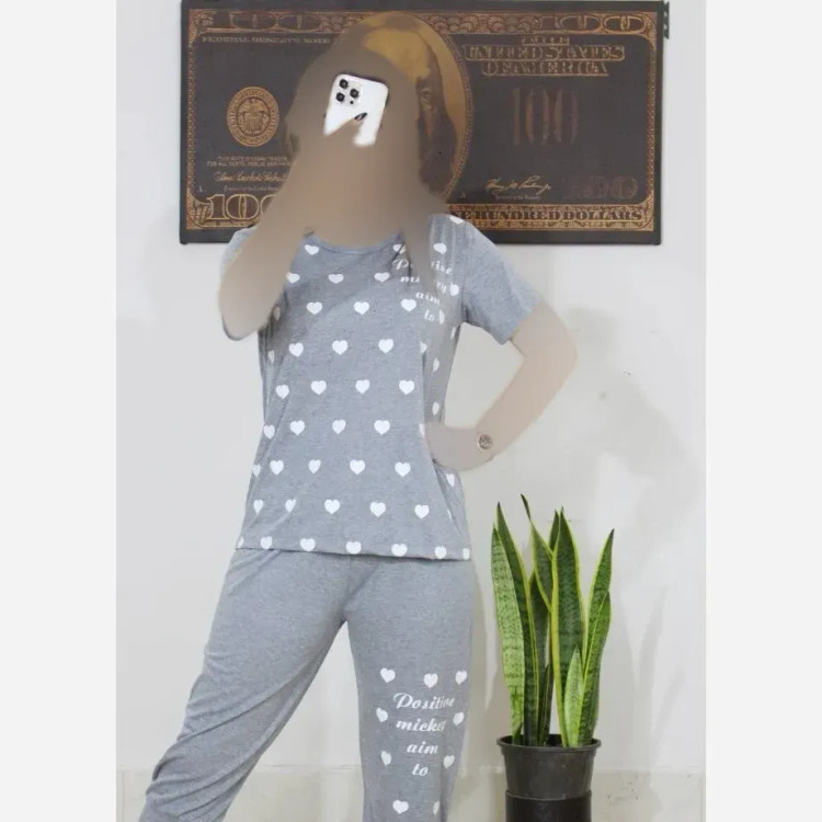 ست تیشرت و شلوار زنانه راحتی طرح قلب جنس نخ ویسکوز فول کش سایز 38 تا 48