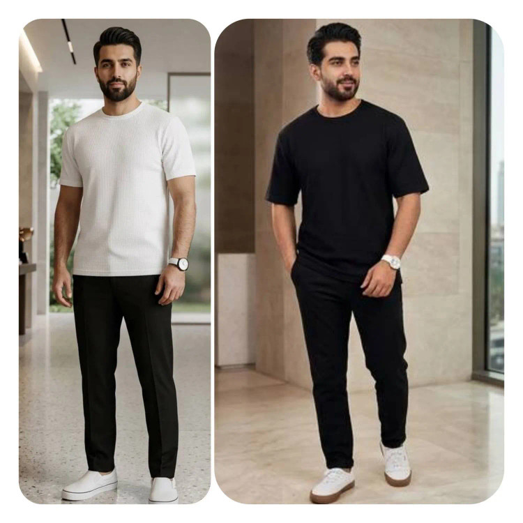 تیشرت مردانه یقه گرد جنس بیسکوییتی سایز بزرگ