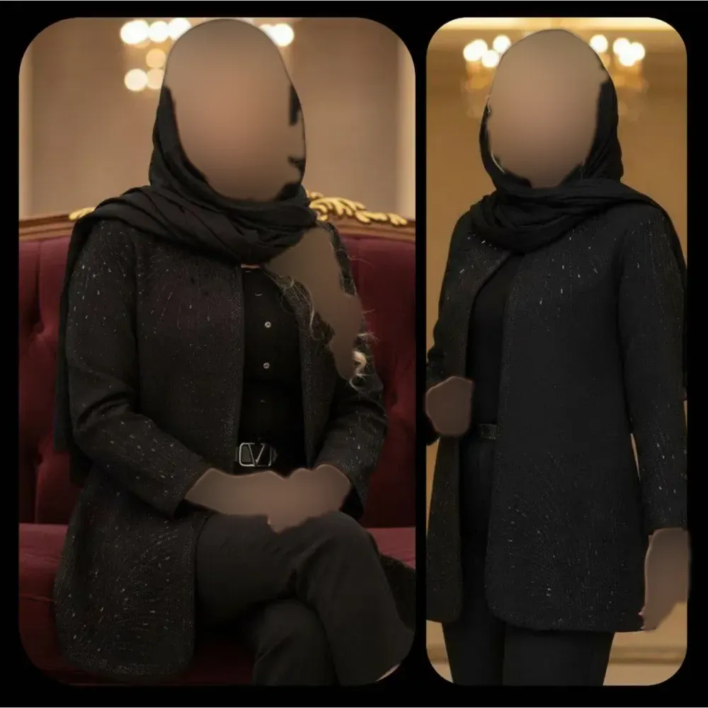 مانتو کتی مجلسی نگینی زنانه جنس مازراتی رنگ مشکی سایز 40 تا 54