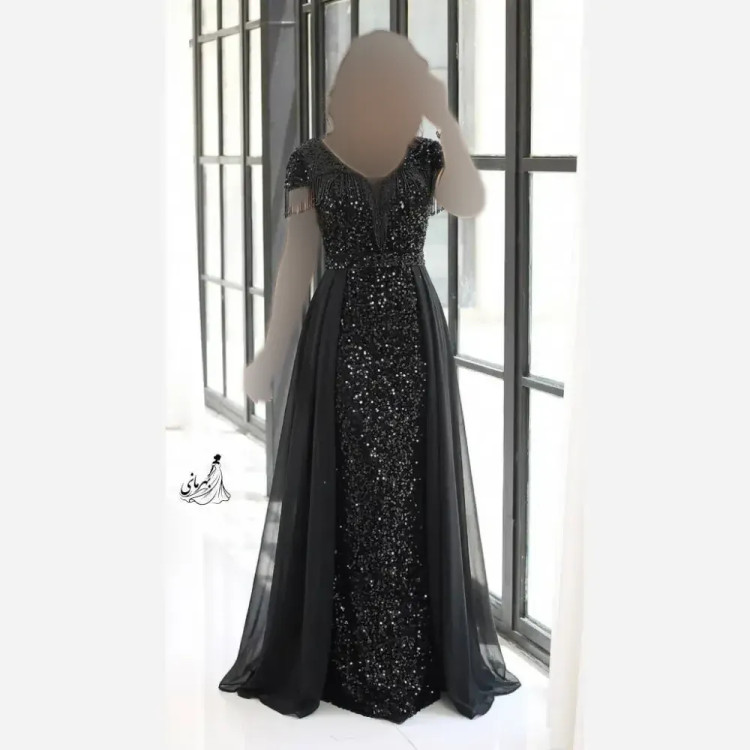 لباس مجلسی زنانه مدل تابان پولک مخمل و تور کاپدار سایزبندی 38 تا 56
