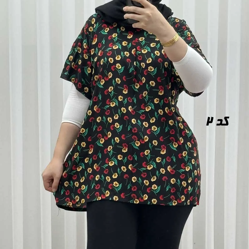 تیشرت نخی زنانه دکمهدار فری سایز مناسب تا سایز 52