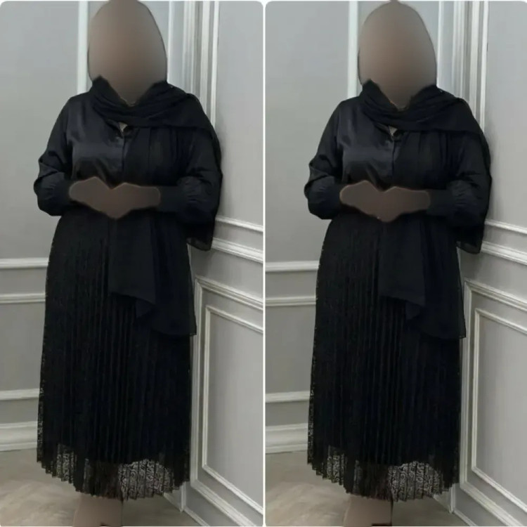 دامن پلیسه گیپور مجلسی زنانه مشکی آستردار فری سایز قد 95