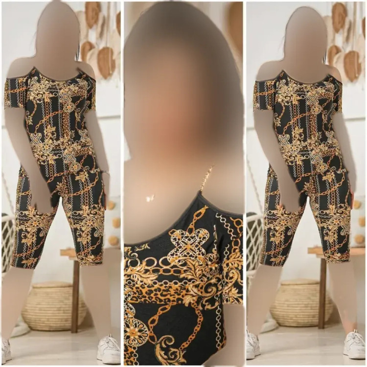 ست تاپ و شلوارک زنانه مدل تینا جنس فلامنت کشی سایز فری 38 تا 46