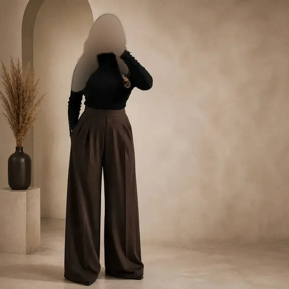 شلوار زنانه ریزشی مدل اسرا جنس پریل الیزه قد 105