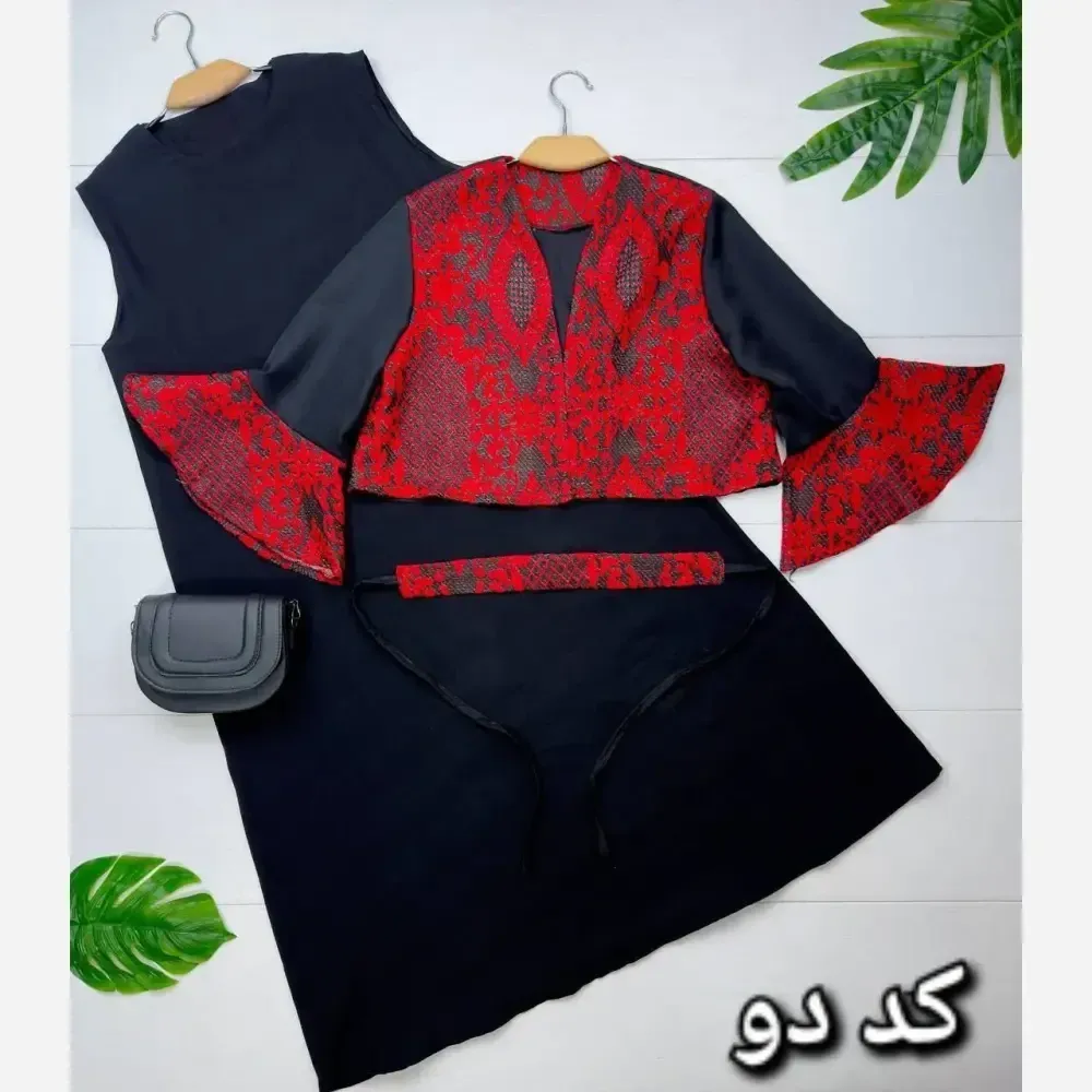 ست سه تیکه کت و سارافن زنانه جنس تافته و ژاکارد سایز فری 38 تا 48