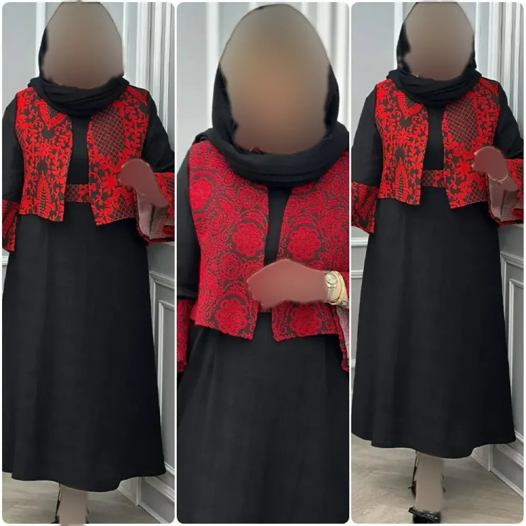 ست سه تیکه کت و سارافن زنانه جنس تافته و ژاکارد سایز فری 38 تا 48