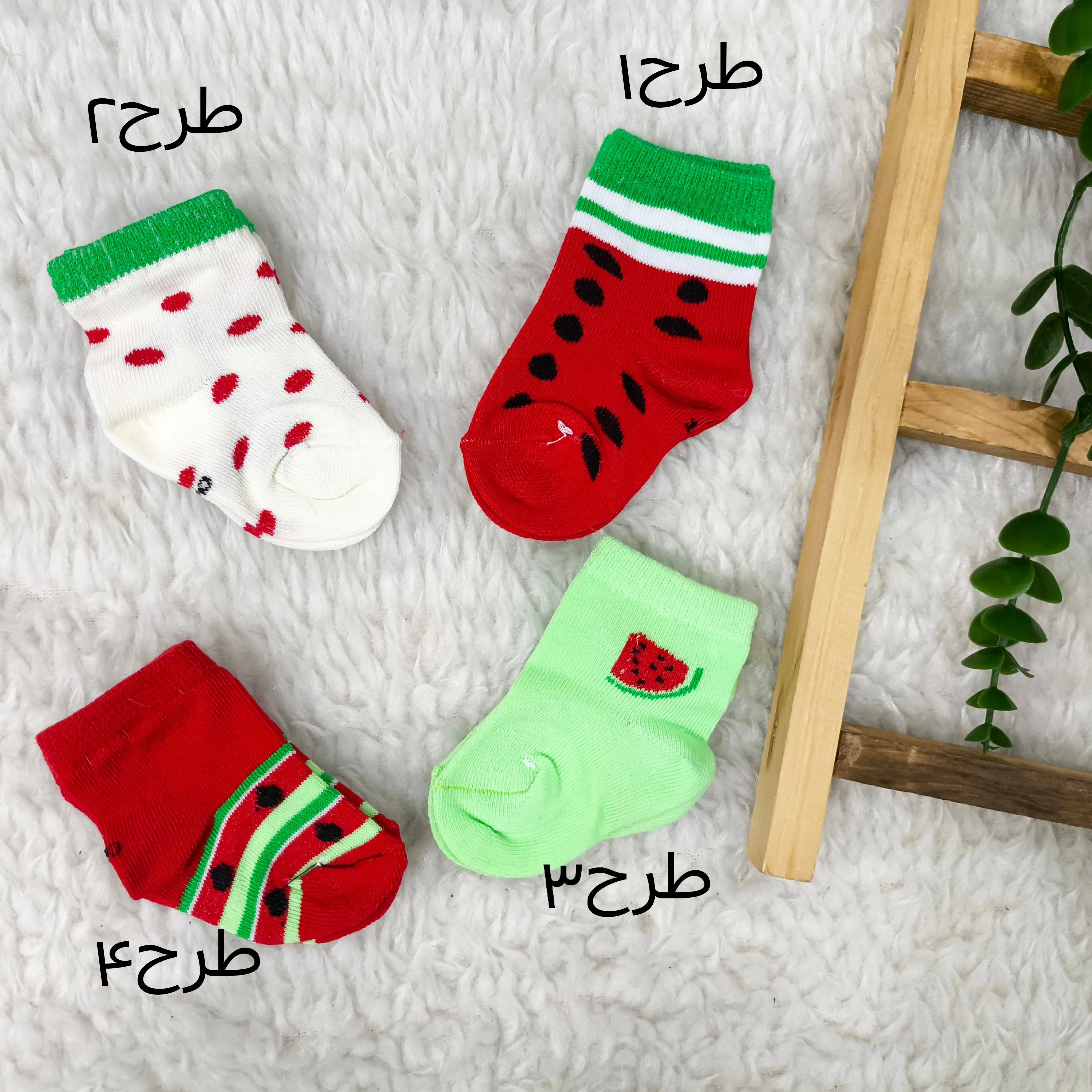 جوراب یلدایی نوزادی هندوانه صددرصد پنبه تا یکسال نیم ساق