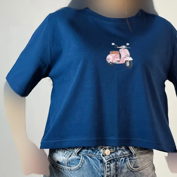 کراپ تیشرت زنانه نخ پنبه طرح موتور فری سایز