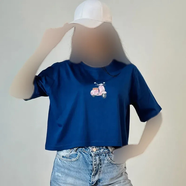 کراپ تیشرت زنانه نخ پنبه طرح موتور فری سایز