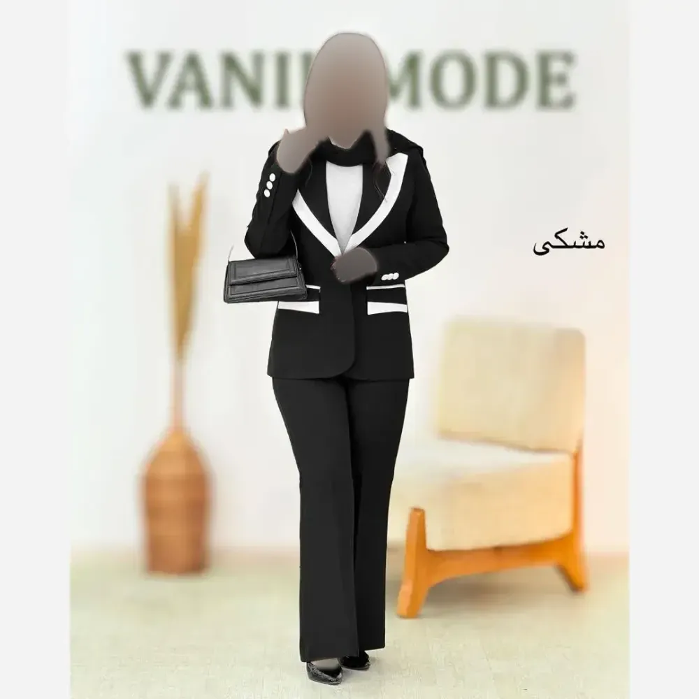ست مانتو و شلوار مازاراتی دبل گرم بالا رنگ موکا و کرم