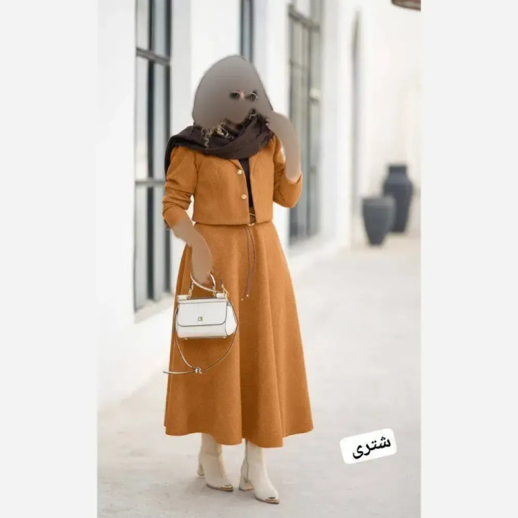 مانتو ترکیبی پیچازی مخمل کبریتی کمربنددار فری سایز