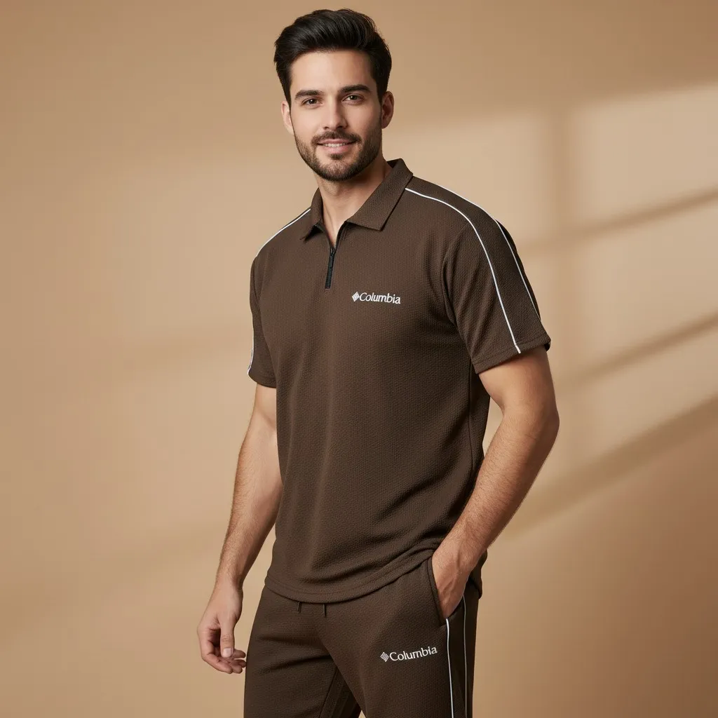 ست تیشرت و شلوار مراکشی مردانه یقه زیپ دار گلدوزی شده سایز L تا 3XL رنگبندی متنوع