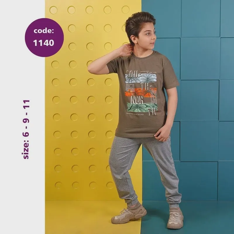 ست تیشرت و شلوار پسرانه نخ پنبه اسپرت تابستانی